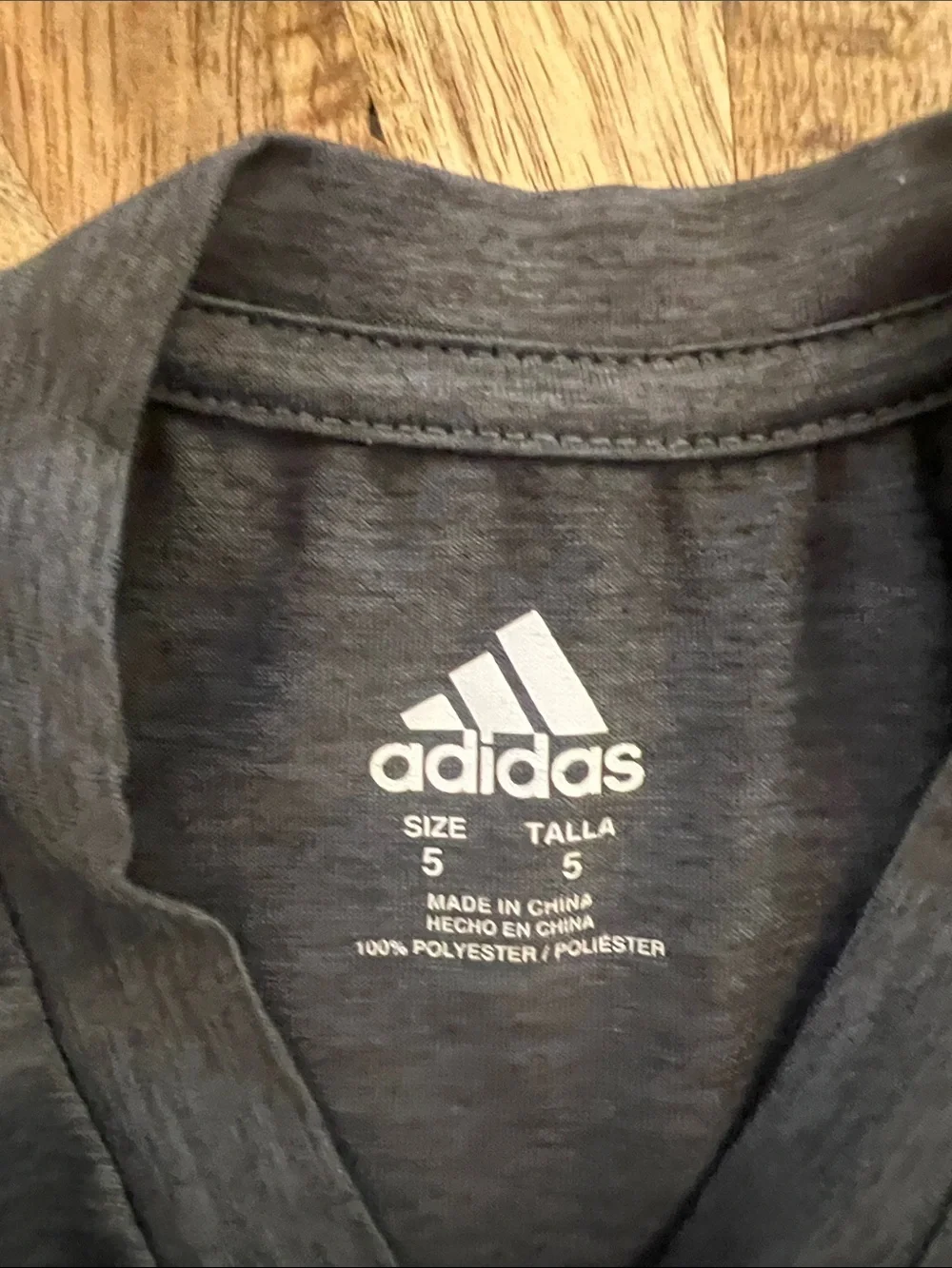 adidas Charcoal Gray Tee with Vertical Logo and Black Stripes